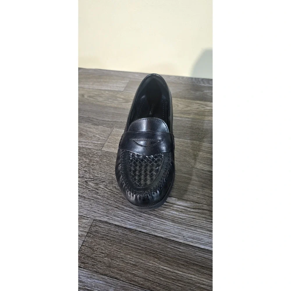 George‎ Men's Leather Slip-On Loafers US 8.5W Black Penny Loafer Woven Toe